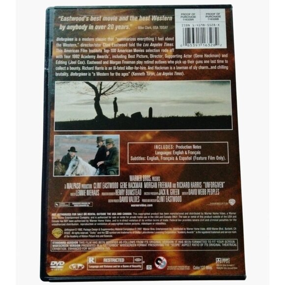 Unforgiven DVD Clint Eastwood Collection 1992 Best Picture Drama Western - Picture 3 of 6